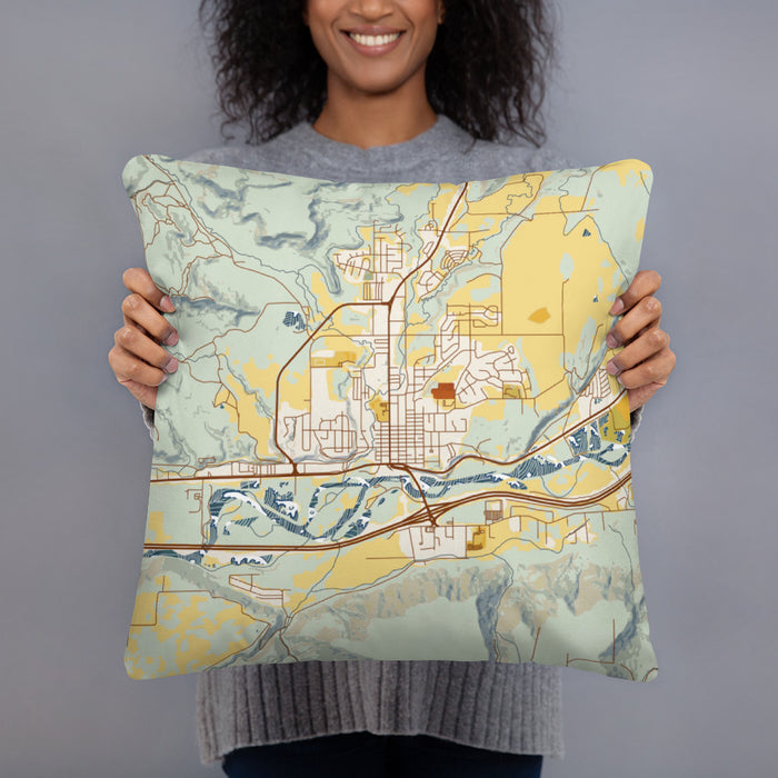 Person holding 18x18 Custom Rifle Colorado Map Throw Pillow in Woodblock