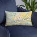 Custom Rifle Colorado Map Throw Pillow in Woodblock on Blue Colored Chair