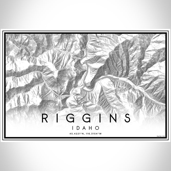 Riggins Idaho Map Print Landscape Orientation in Classic Style With Shaded Background