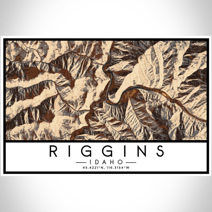 Riggins Idaho Map Print Landscape Orientation in Ember Style With Shaded Background