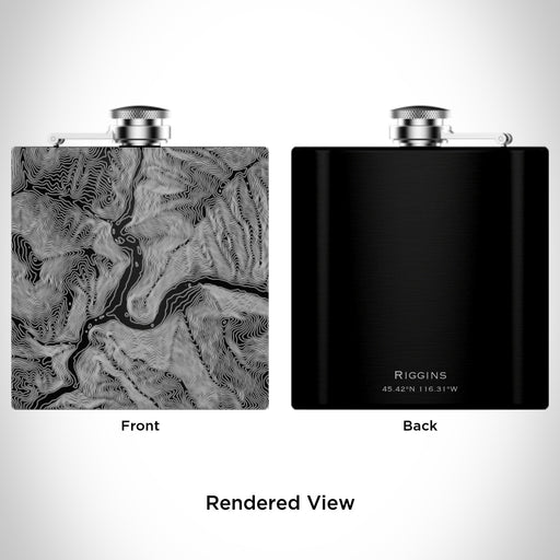 Rendered View of Riggins Idaho Map Engraving on 6oz Stainless Steel Flask in Black