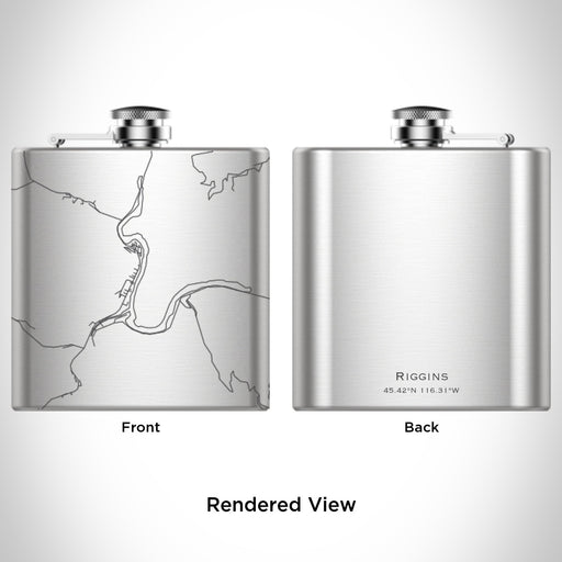 Rendered View of Riggins Idaho Map Engraving on 6oz Stainless Steel Flask