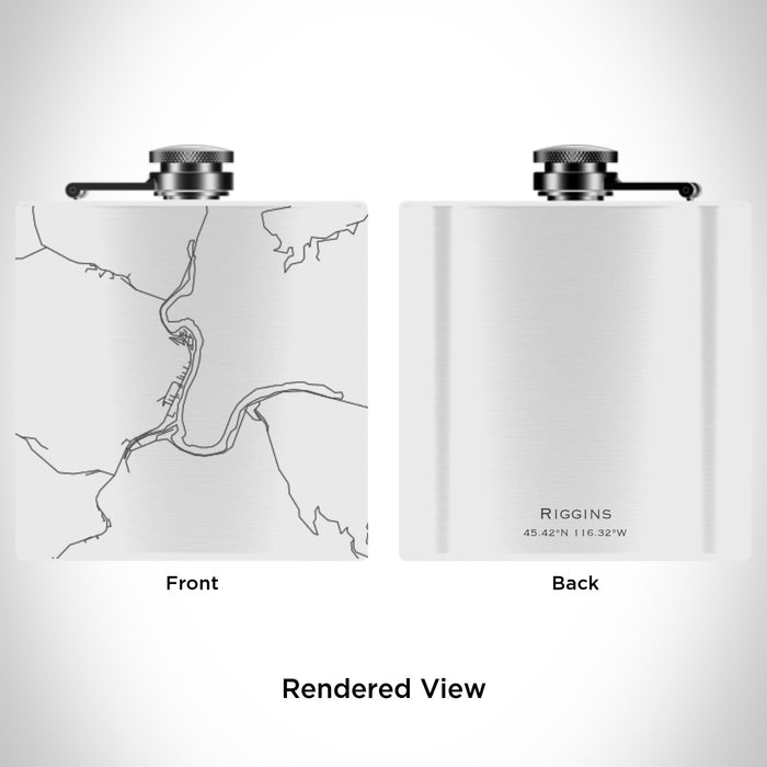 Rendered View of Riggins Idaho Map Engraving on 6oz Stainless Steel Flask in White