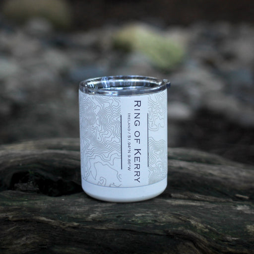 Ring of Kerry Ireland Custom Engraved City Map Inscription Coordinates on 10oz Stainless Steel Insulated Cup with Sliding Lid in White
