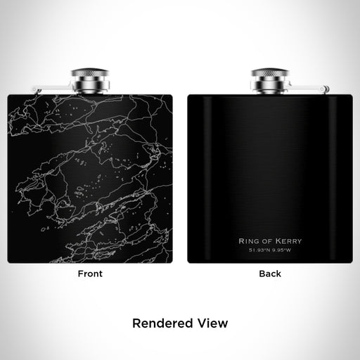 Rendered View of Ring of Kerry Ireland Map Engraving on 6oz Stainless Steel Flask in Black