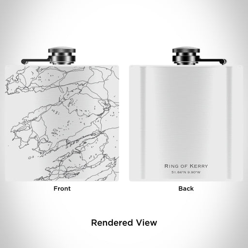 Rendered View of Ring of Kerry Ireland Map Engraving on 6oz Stainless Steel Flask in White