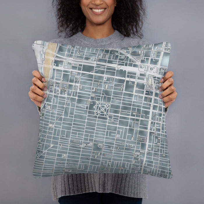 Person holding 18x18 Custom Rittenhouse Square Pennsylvania Map Throw Pillow in Afternoon