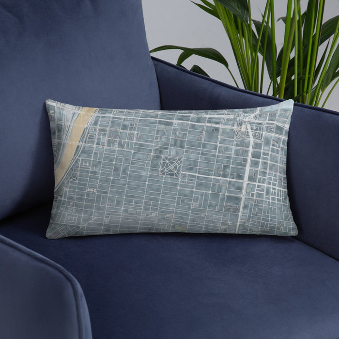 Custom Rittenhouse Square Pennsylvania Map Throw Pillow in Afternoon on Blue Colored Chair