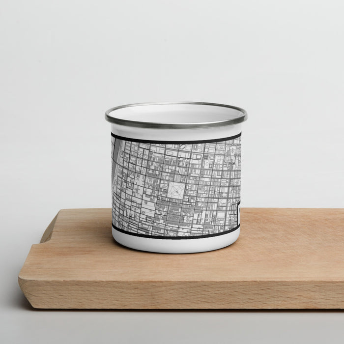Front View Custom Rittenhouse Square Pennsylvania Map Enamel Mug in Classic on Cutting Board