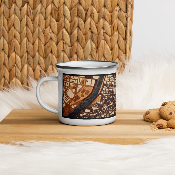 Left View Custom Rittenhouse Square Pennsylvania Map Enamel Mug in Ember on Table Top