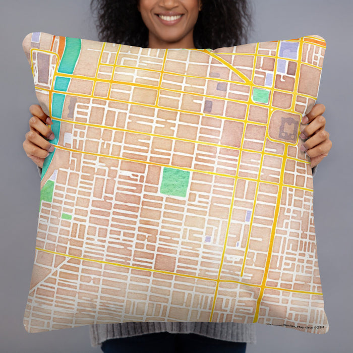 Person holding 22x22 Custom Rittenhouse Square Pennsylvania Map Throw Pillow in Watercolor