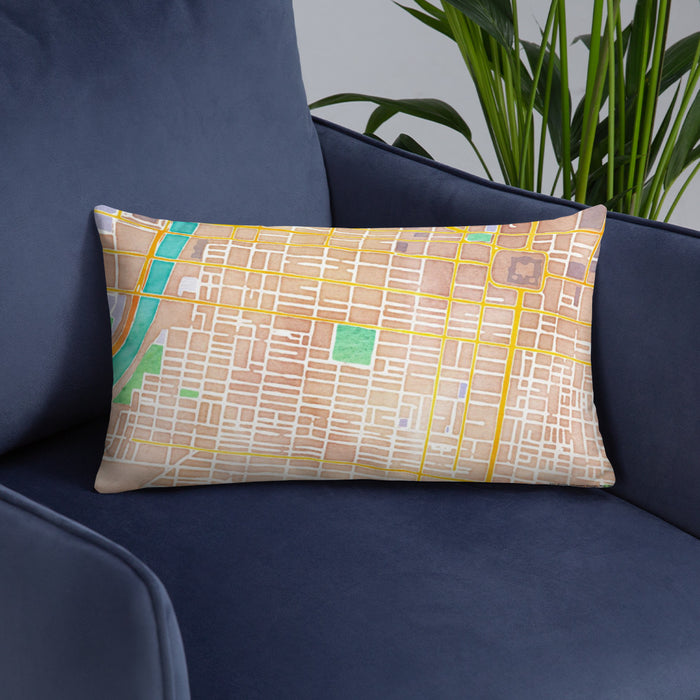 Custom Rittenhouse Square Pennsylvania Map Throw Pillow in Watercolor on Blue Colored Chair