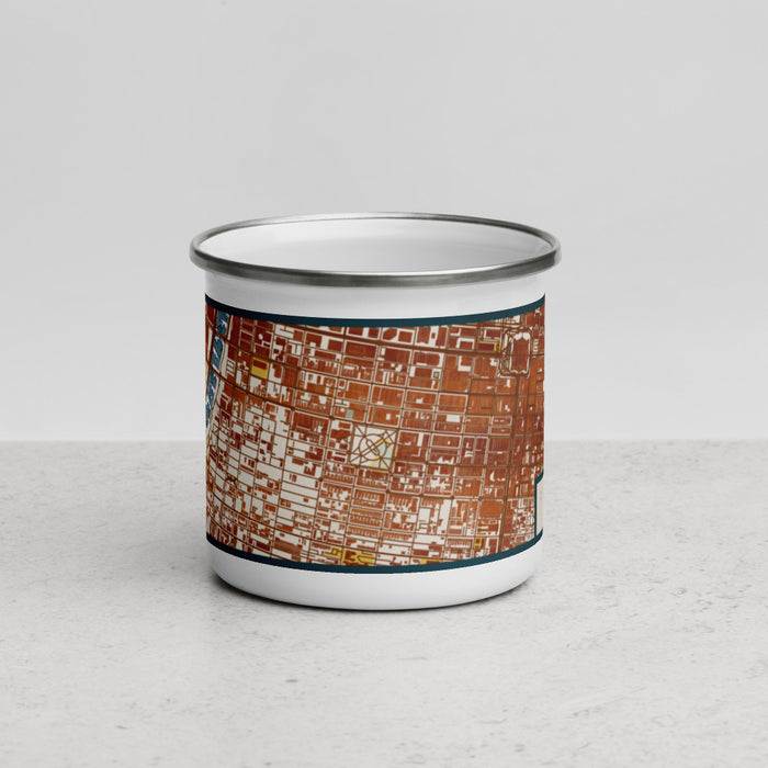 Front View Custom Rittenhouse Square Pennsylvania Map Enamel Mug in Woodblock