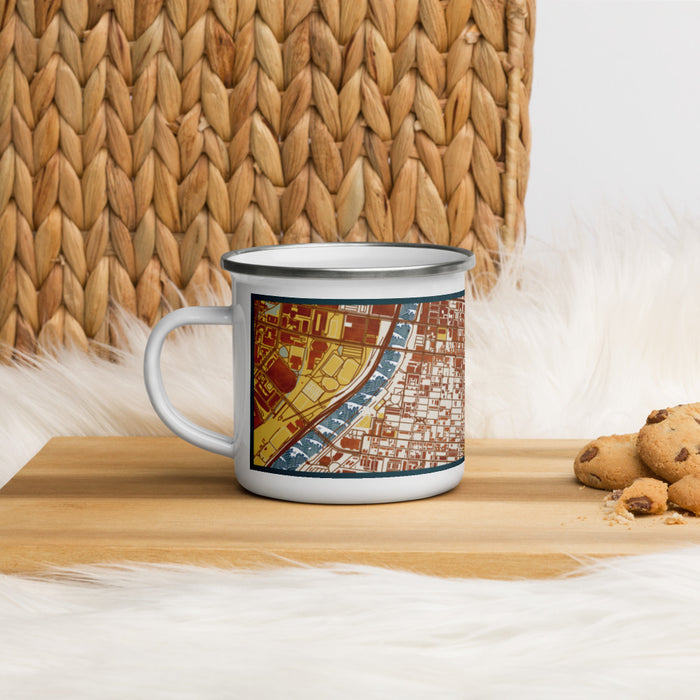 Left View Custom Rittenhouse Square Pennsylvania Map Enamel Mug in Woodblock on Table Top