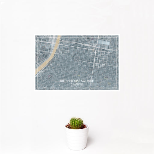 12x18 Rittenhouse Square Philadelphia Map Print Landscape Orientation in Afternoon Style With Small Cactus Plant in White Planter