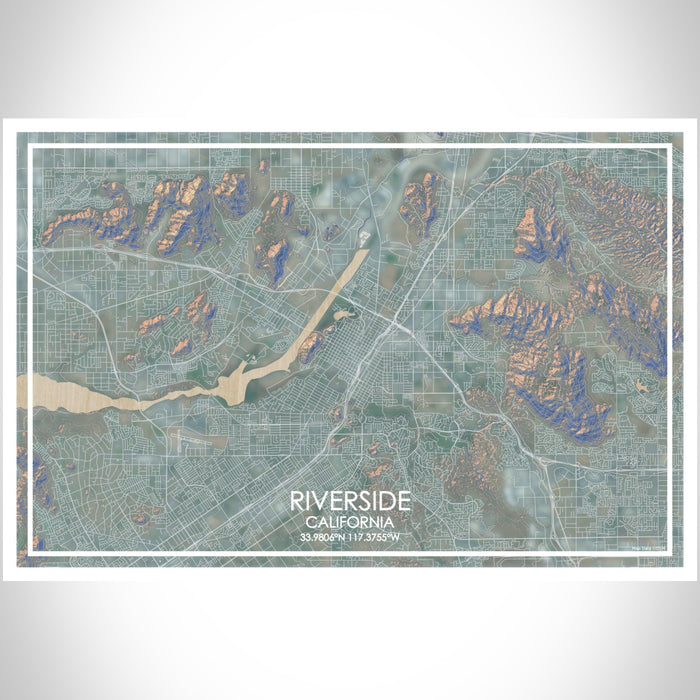 Riverside California Map Print Landscape Orientation in Afternoon Style With Shaded Background