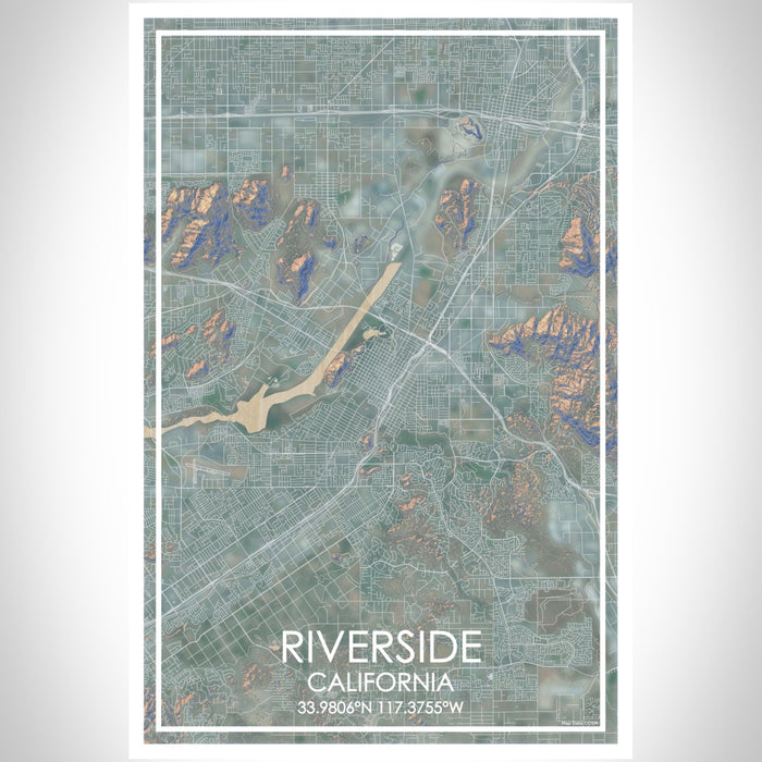 Riverside California Map Print Portrait Orientation in Afternoon Style With Shaded Background
