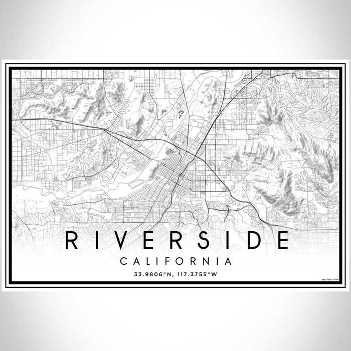 Riverside California Map Print Landscape Orientation in Classic Style With Shaded Background