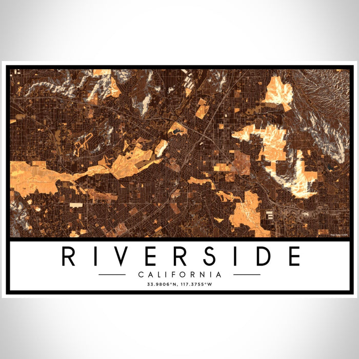 Riverside California Map Print Landscape Orientation in Ember Style With Shaded Background