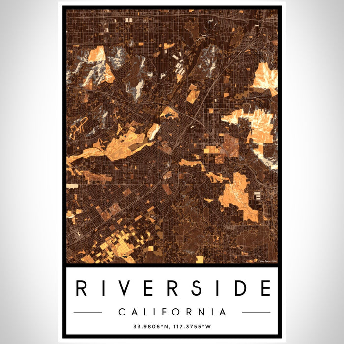 Riverside California Map Print Portrait Orientation in Ember Style With Shaded Background
