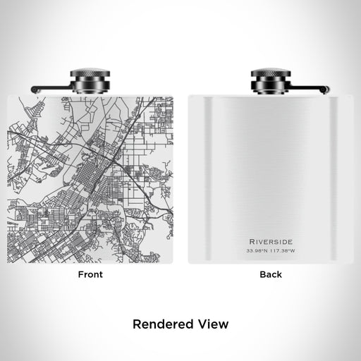 Rendered View of Riverside California Map Engraving on 6oz Stainless Steel Flask in White