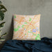 Custom Riverside California Map Throw Pillow in Watercolor on Bedding Against Wall