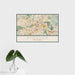 16x24 Riverside California Map Print Landscape Orientation in Woodblock Style With Tropical Plant Leaves in Water