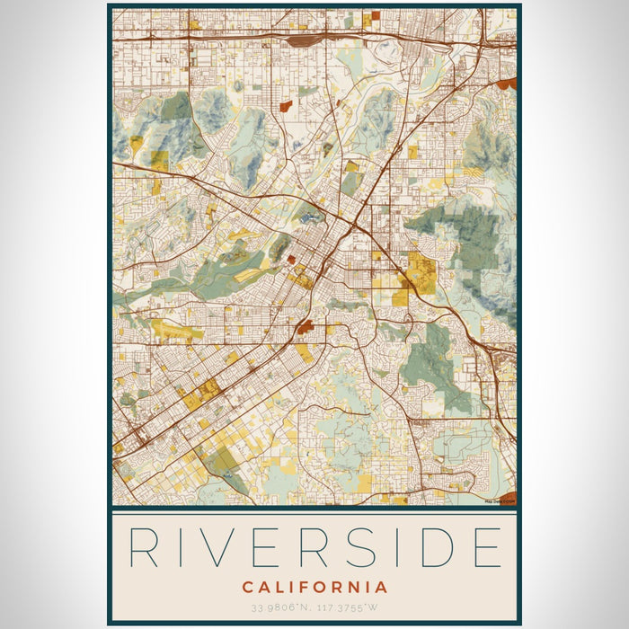 Riverside California Map Print Portrait Orientation in Woodblock Style With Shaded Background