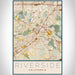 Riverside California Map Print Portrait Orientation in Woodblock Style With Shaded Background