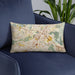 Custom Riverside California Map Throw Pillow in Woodblock on Blue Colored Chair