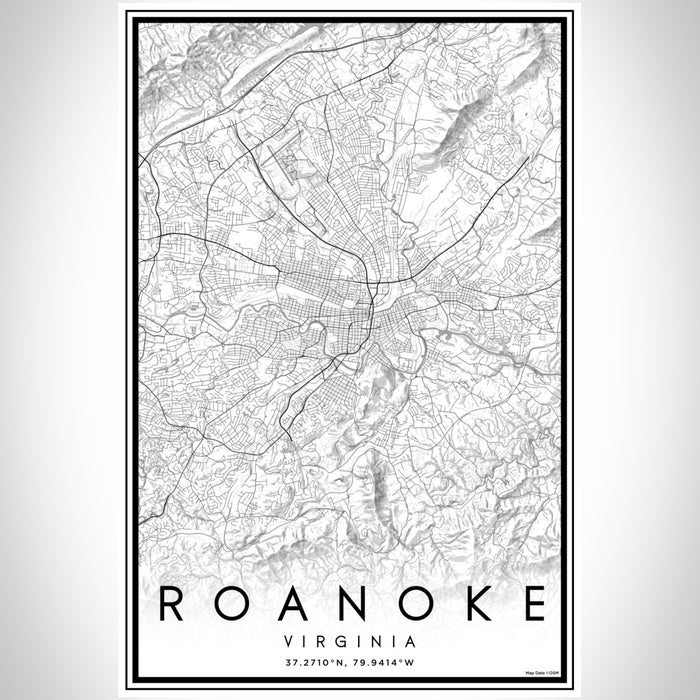 Roanoke Virginia Map Print Portrait Orientation in Classic Style With Shaded Background