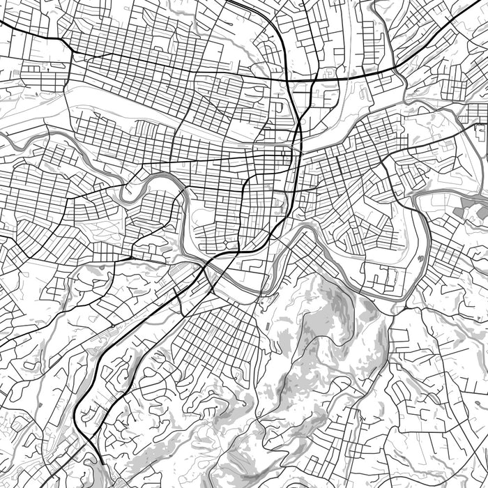 Roanoke Virginia Map Print in Classic Style Zoomed In Close Up Showing Details