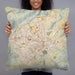 Person holding 22x22 Custom Roanoke Virginia Map Throw Pillow in Woodblock