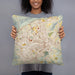 Person holding 18x18 Custom Roanoke Virginia Map Throw Pillow in Woodblock