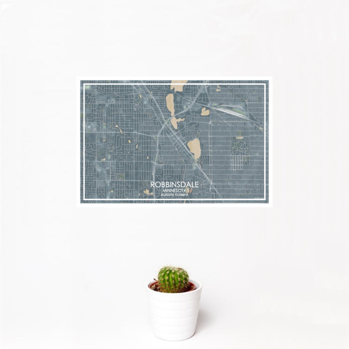 12x18 Robbinsdale Minnesota Map Print Landscape Orientation in Afternoon Style With Small Cactus Plant in White Planter