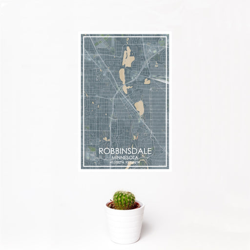 12x18 Robbinsdale Minnesota Map Print Portrait Orientation in Afternoon Style With Small Cactus Plant in White Planter