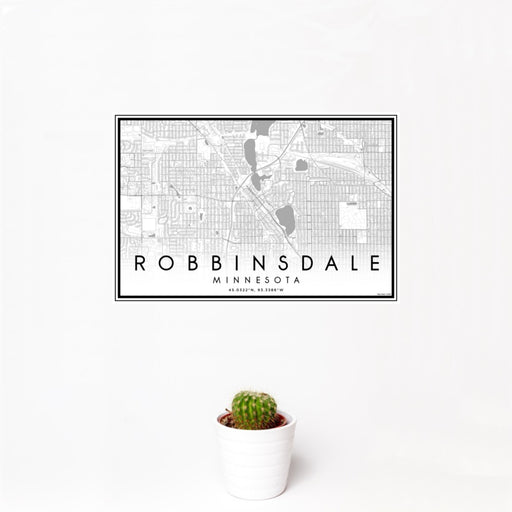 12x18 Robbinsdale Minnesota Map Print Landscape Orientation in Classic Style With Small Cactus Plant in White Planter