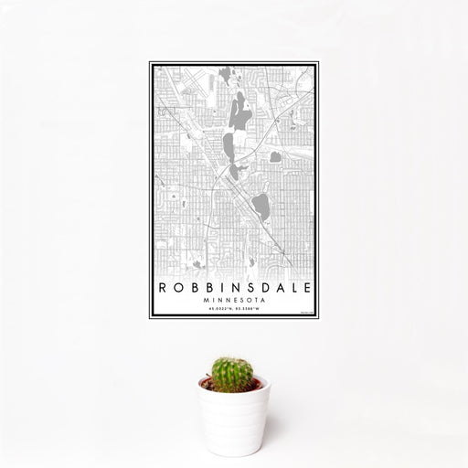 12x18 Robbinsdale Minnesota Map Print Portrait Orientation in Classic Style With Small Cactus Plant in White Planter