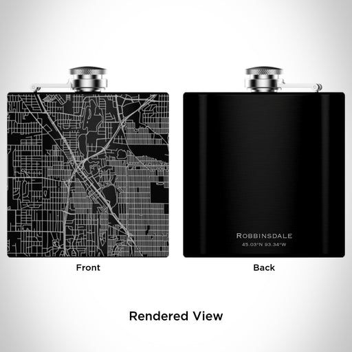 Rendered View of Robbinsdale Minnesota Map Engraving on 6oz Stainless Steel Flask in Black