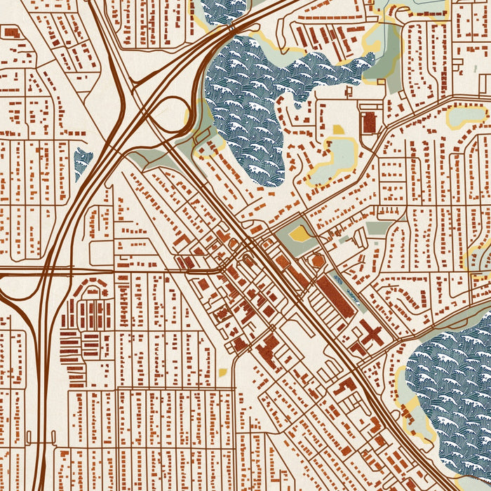 Robbinsdale Minnesota Map Print in Woodblock Style Zoomed In Close Up Showing Details