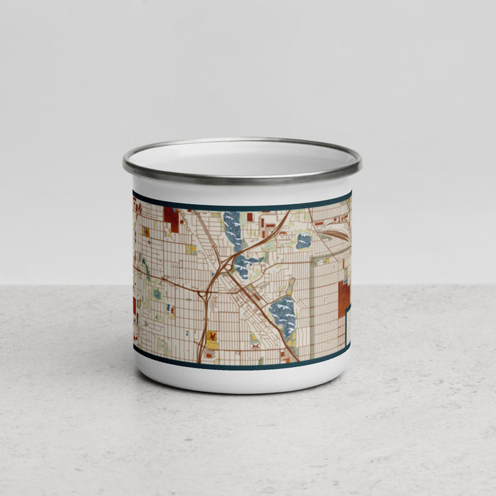 Front View Custom Robbinsdale Minnesota Map Enamel Mug in Woodblock