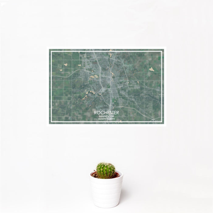 12x18 Rochester Minnesota Map Print Landscape Orientation in Afternoon Style With Small Cactus Plant in White Planter