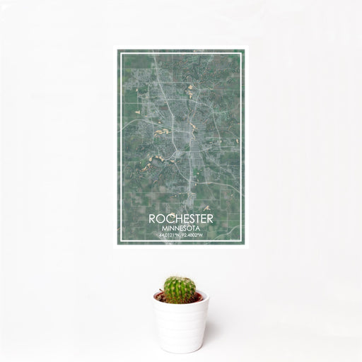12x18 Rochester Minnesota Map Print Portrait Orientation in Afternoon Style With Small Cactus Plant in White Planter