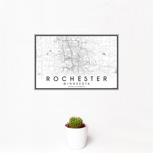 12x18 Rochester Minnesota Map Print Landscape Orientation in Classic Style With Small Cactus Plant in White Planter