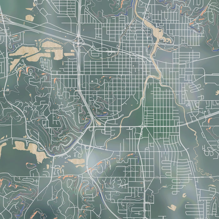 Rochester Minnesota Map Print in Afternoon Style Zoomed In Close Up Showing Details