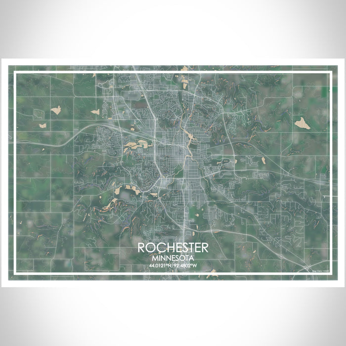 Rochester Minnesota Map Print Landscape Orientation in Afternoon Style With Shaded Background