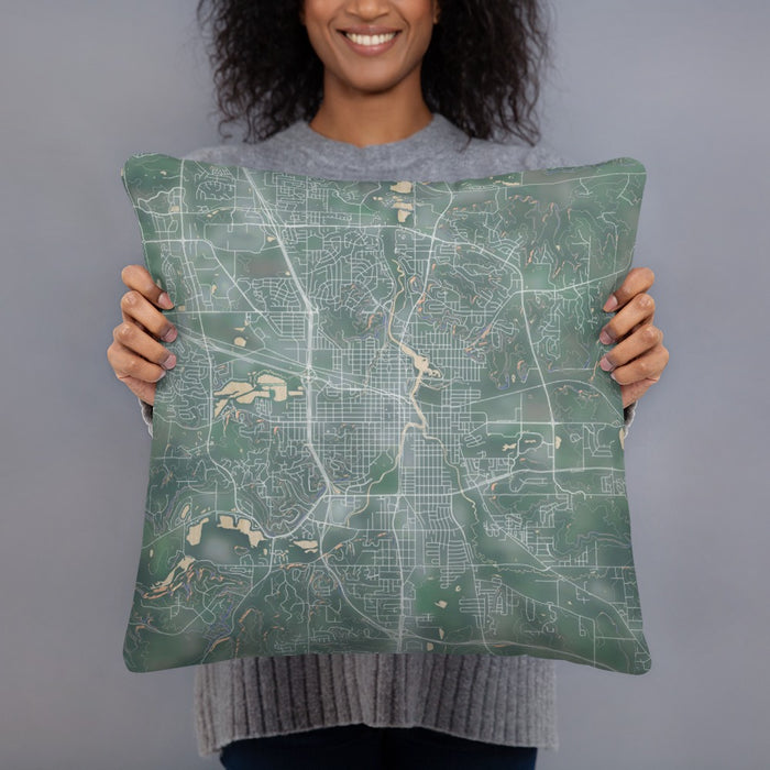 Person holding 18x18 Custom Rochester Minnesota Map Throw Pillow in Afternoon