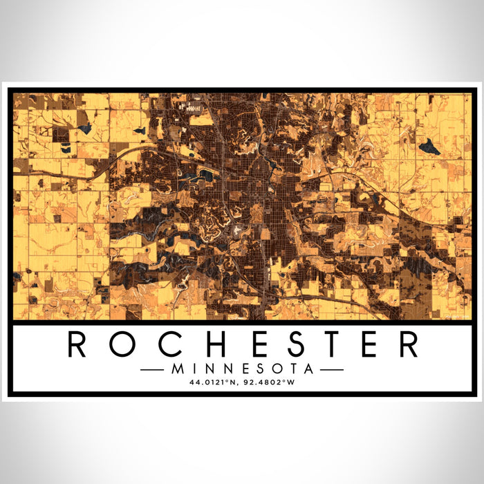 Rochester Minnesota Map Print Landscape Orientation in Ember Style With Shaded Background