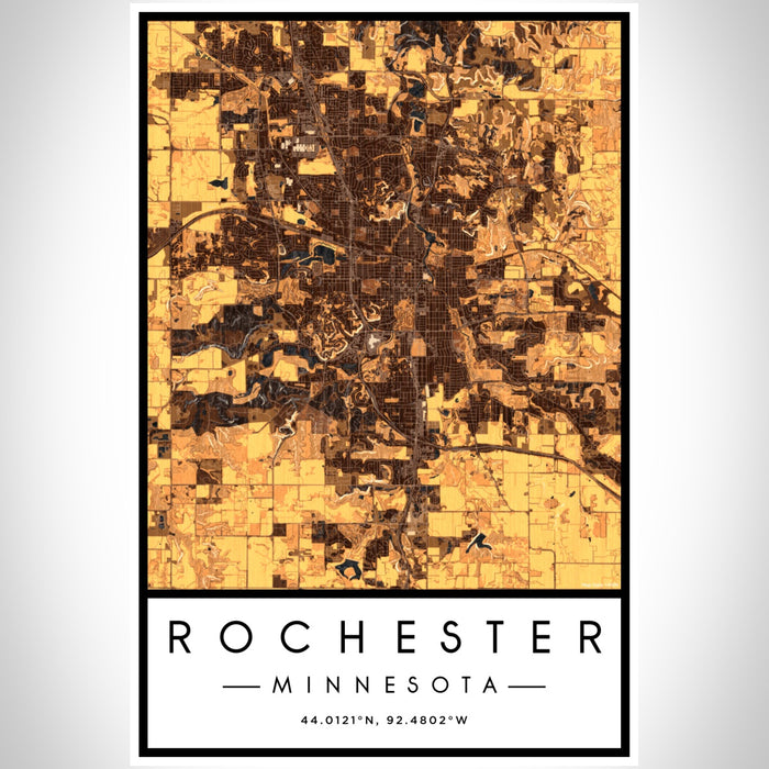 Rochester Minnesota Map Print Portrait Orientation in Ember Style With Shaded Background