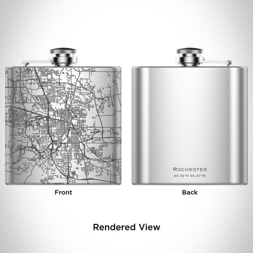 Rendered View of Rochester Minnesota Map Engraving on 6oz Stainless Steel Flask